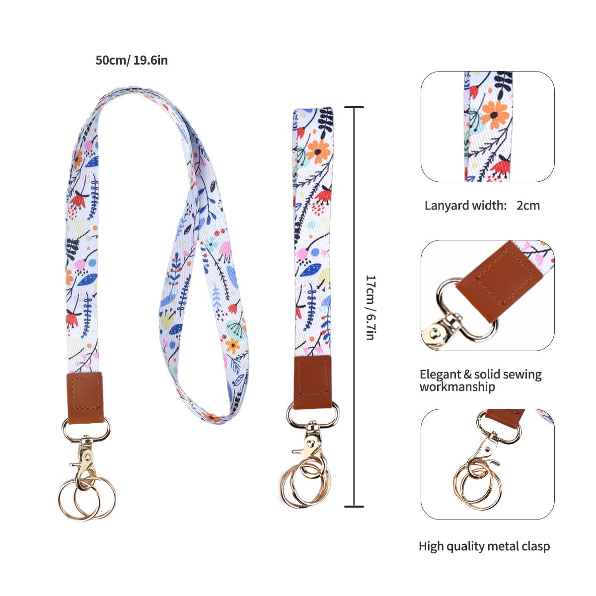 FISHSHOP Fashion Cool Lanyards,1 Pack Neck Lanyard Key Chain and 1 Pack Wrist Leather Wristband Key Chain,For Women Men Car Keys ID Badges Card Wallet Phone Camera (Chromatic) - Image 4