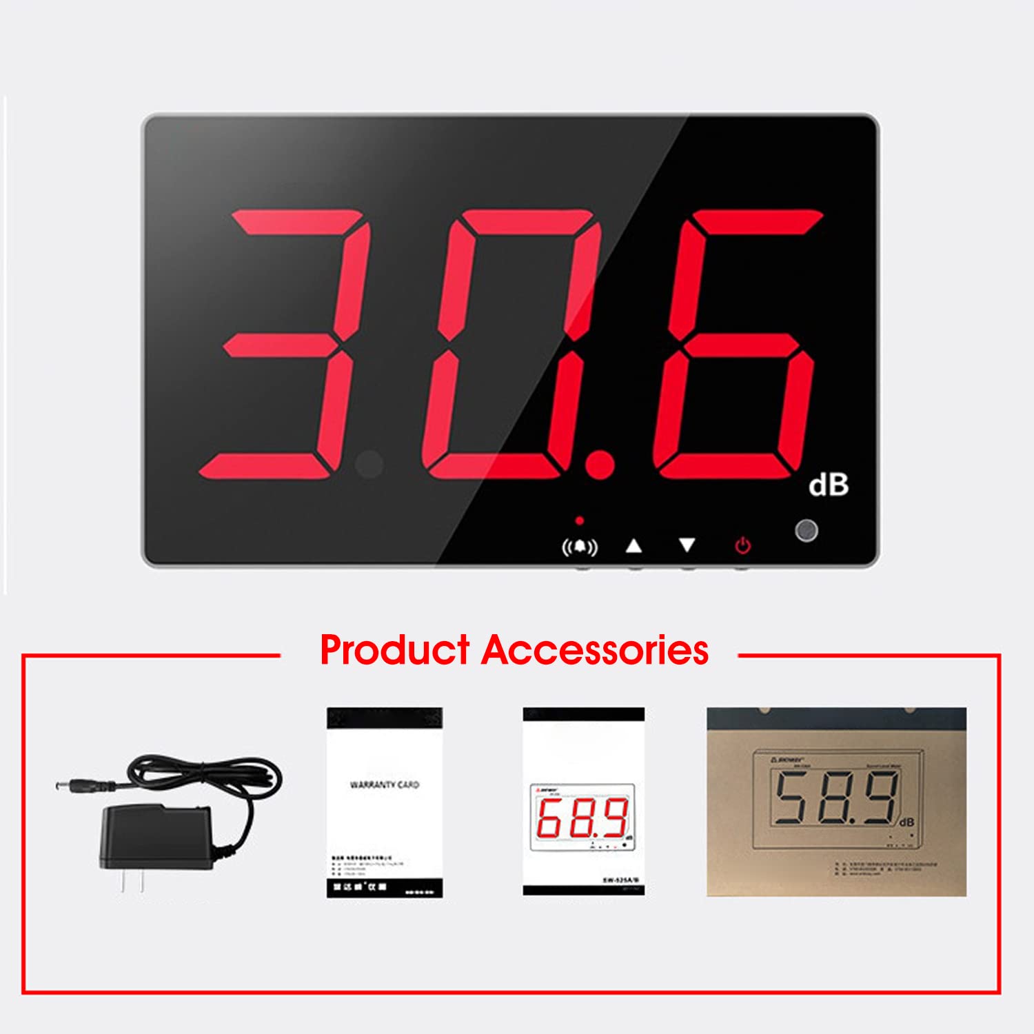 Medidor de Decibelios Medidor de Nivel de Sonido de Pared 30-130db Decibelios Medidor de Ruido de Pared con Alarma,Medidor Digital de Decibelios de Ruido con Pantalla Grande LCD Roja para Casa