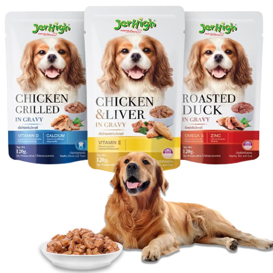 WaggyTails JerHigh Wet Food for Dogs in Gravy Combo (Liver x10, Grilled Chicken x10 Roasted Duck x10) Dog Food, 120 g -Pack of 30 (B0C4HFXPKQ) Amazon Price History, Amazon Price Tracker