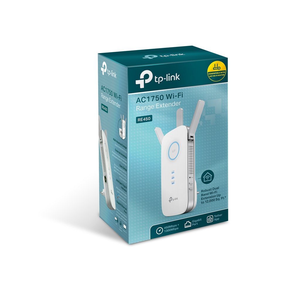TP-Link RE450 Ripetitore Wireless, Velocità Dual Band AC1750Mbps, WiFi Extender e Access Point, Compatibile con Modem Router, 1 Porta Gigabit, Tecnologia TP-Link OneMesh, Bianco