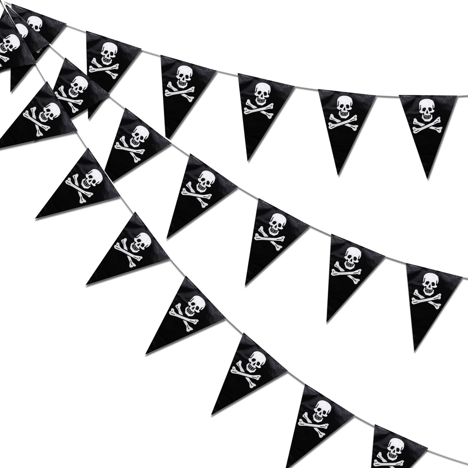 10 M Pirate Skull Crossbones Pennant Bunting Triangle Flags Banner for Pirate Theme Party Decorations Photo Booth Props