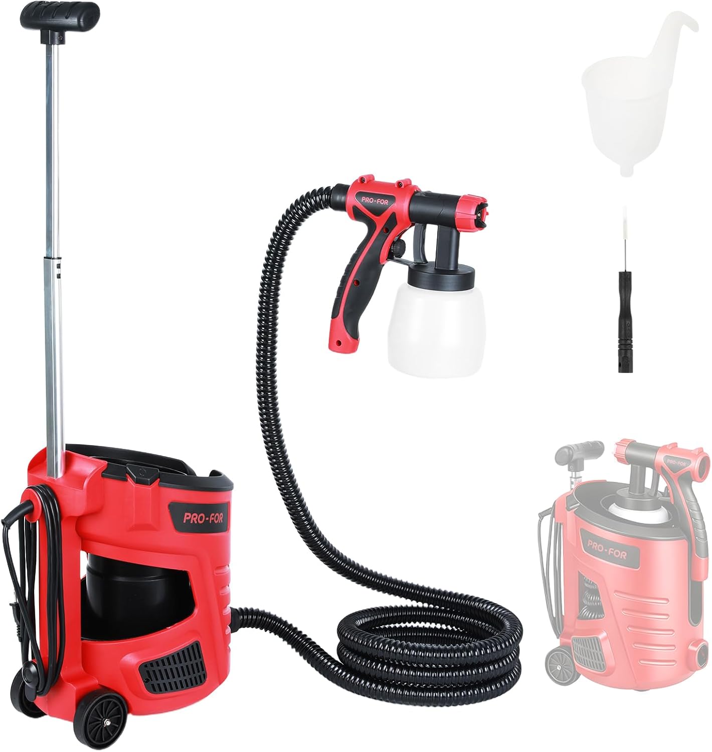Stationary HVLP Paint Sprayer, 700W Electric Spray Paint Gun, Remote Motor Base & Lightweight Handheld Gun, 1000ml/Min High Flow, 10FT Long Hose & Wheels, for House, Furniture, Cabinets, Fence