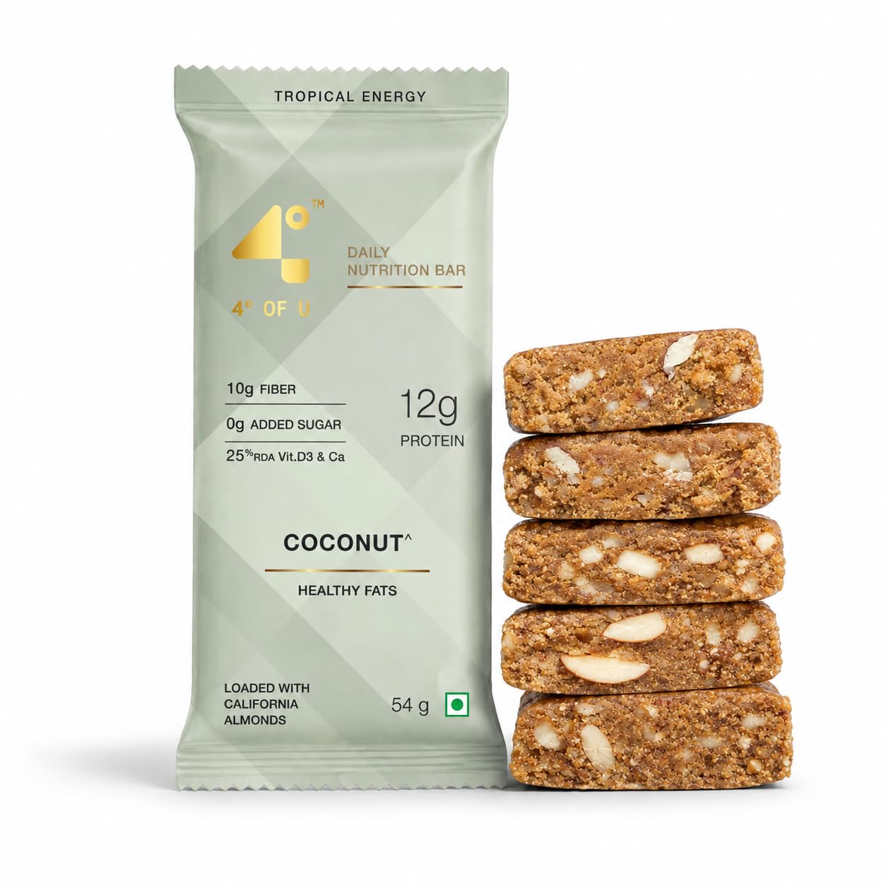 4 Degrees of U Women’s Wellness Protein Bar, Coconut | 12g Protein with No Added Sugar | 10g High Fibre, Calcium & Vitamin D3 | Pack of 1 (54g)