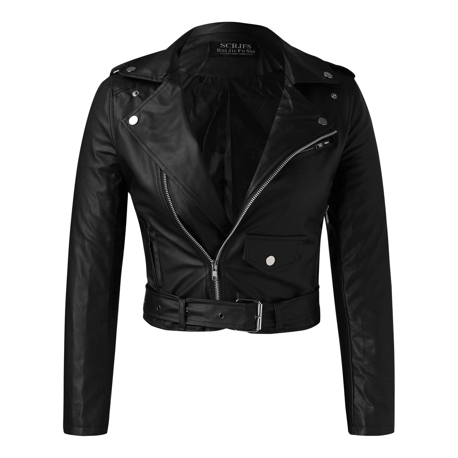 Giacca da donna autunno inverno Giacca in pelle Giacca corta con cerniera stile locomotiva