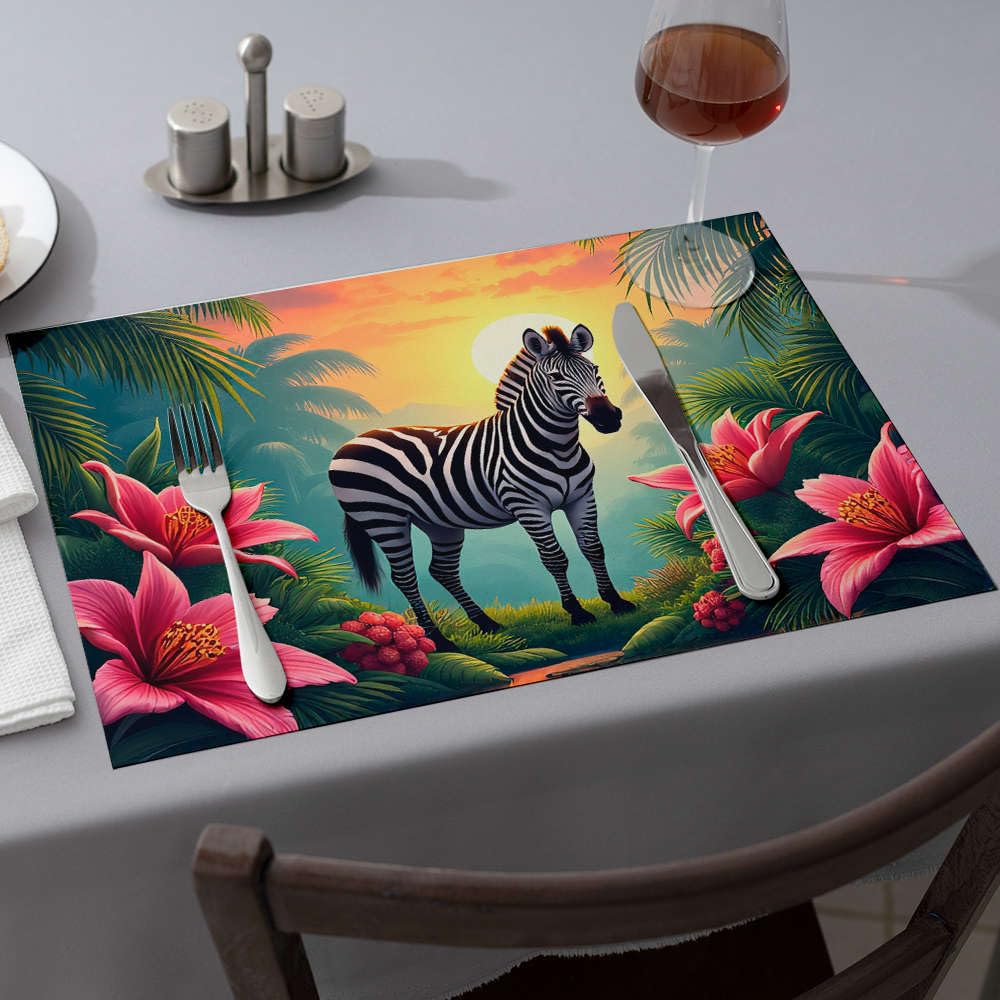 Sets de table de Pâques Western Zebra et fleurs roses, tapis de cuisine haut de gamme
