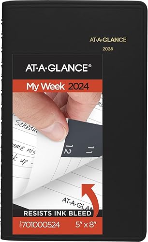 AT-A-GLANCE Agenda semanal de citas 2024, 5 x 8 pulgadas, pequeño, negro (701000524)