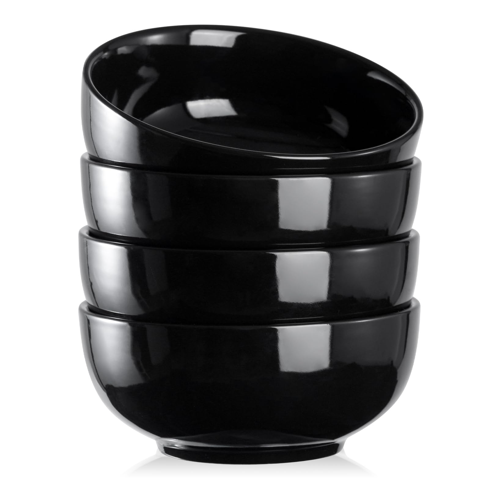 DOWAN 22 OZ Ceramic Soup Bowls &amp; Cereal Bowls - 6" Classic Bowls Set of 4 for Soup, Cereal, Oatmeal, Fruit, Rice - Dishwasher &amp; Microwave Safe (Black)