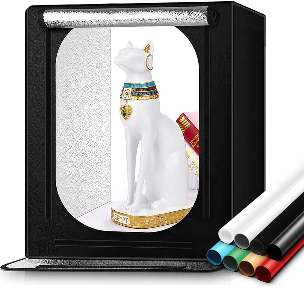 FOSITANPhoto Box, 24''x24''x24'' Portable Photo Studio Professional Light Box 126 LED Brightness Dimmable Shooting Tent with 8 Backdrops for Product Advertising Like Jewellery, Food, Bags, Shoes