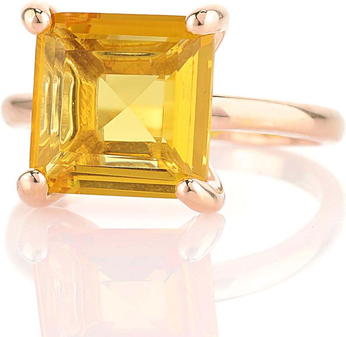 Yellow Citrine Ring - Bright Solitaire Rings for Women - Handmade Square Ring, Statement Ring, Unique Engagement Ring - Custom Jewelry with Box