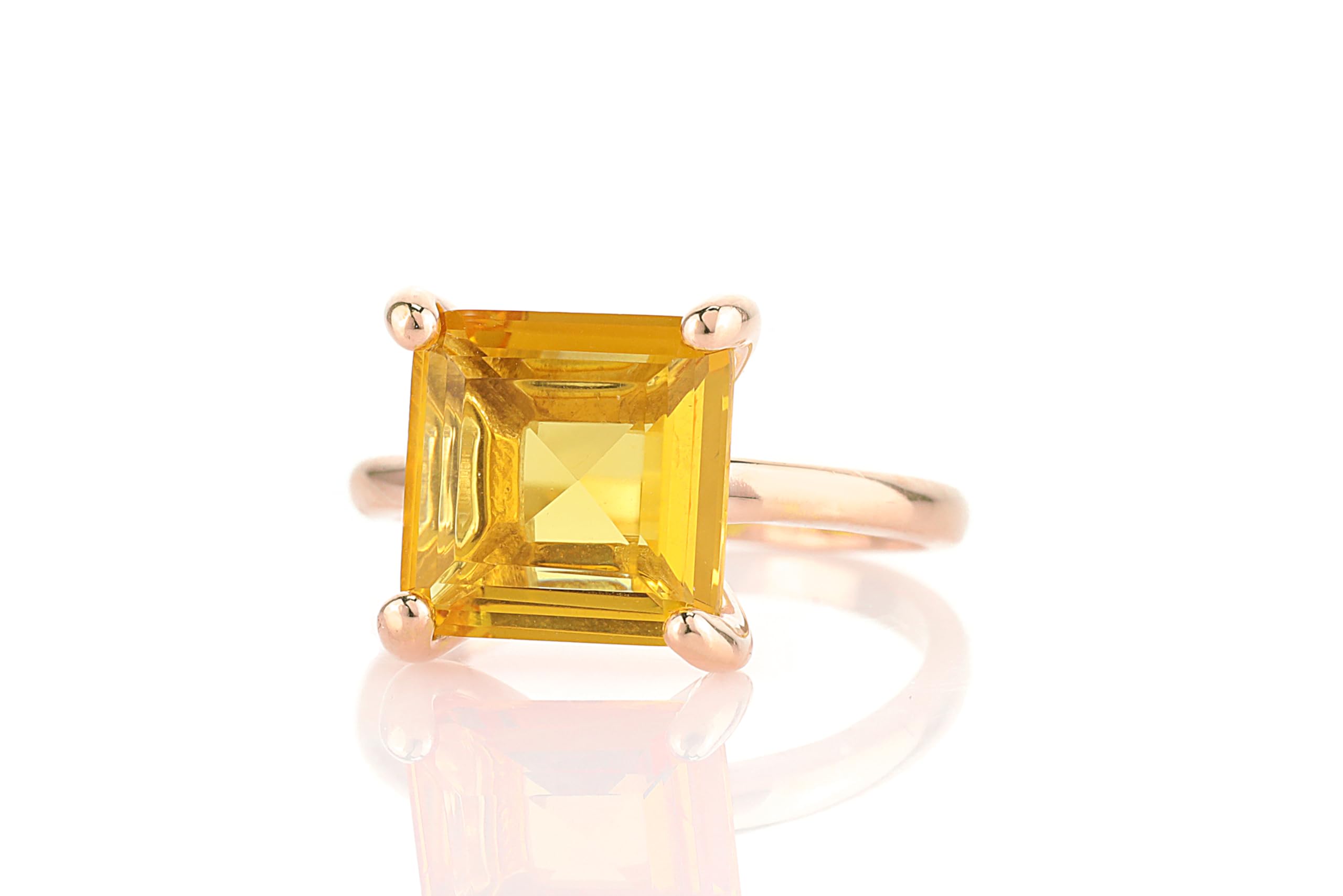Anillo Citrino Amarillo - Anillos Solitarios Brillantes para Mujer - Anillo Cuadrado Hecho a Mano, Anillo de Compromiso Único - Joyería Personalizada con Caja