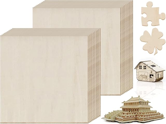Balsa Wood Sheets 20 Pcs(100*100*1.5mm) Thin Plywood Sheets Unfinished Wood Planks for DIY Wood Veneer Sheets Hardboard Chipboard Sheets for Painting Arts and Crafts DIY Model Engraving Home Decor