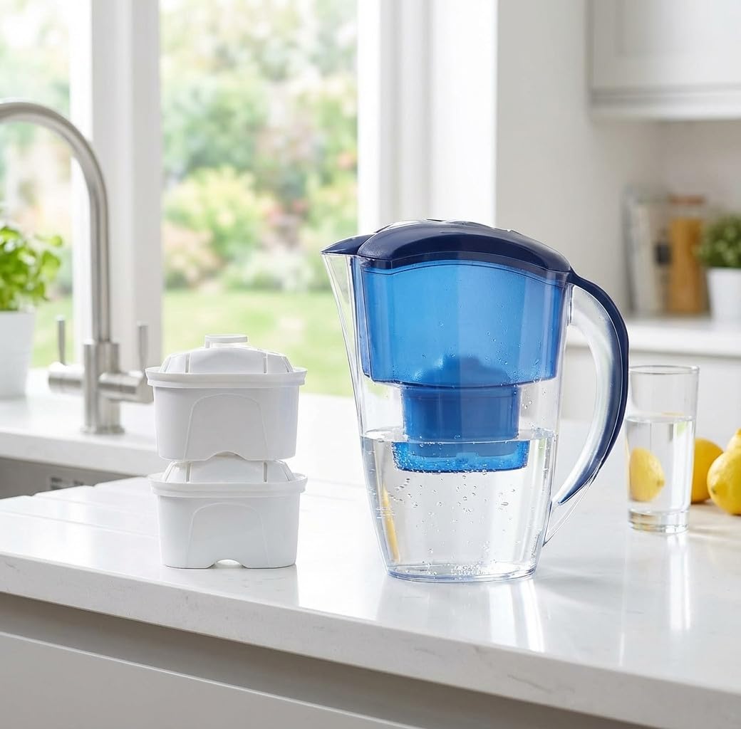 Suinga Jarra Purificadora Agua 2 litros + 3 Filtros de Recambio | Jarra Filtradora de Agua | Filtrado de agua Osmosis Casa