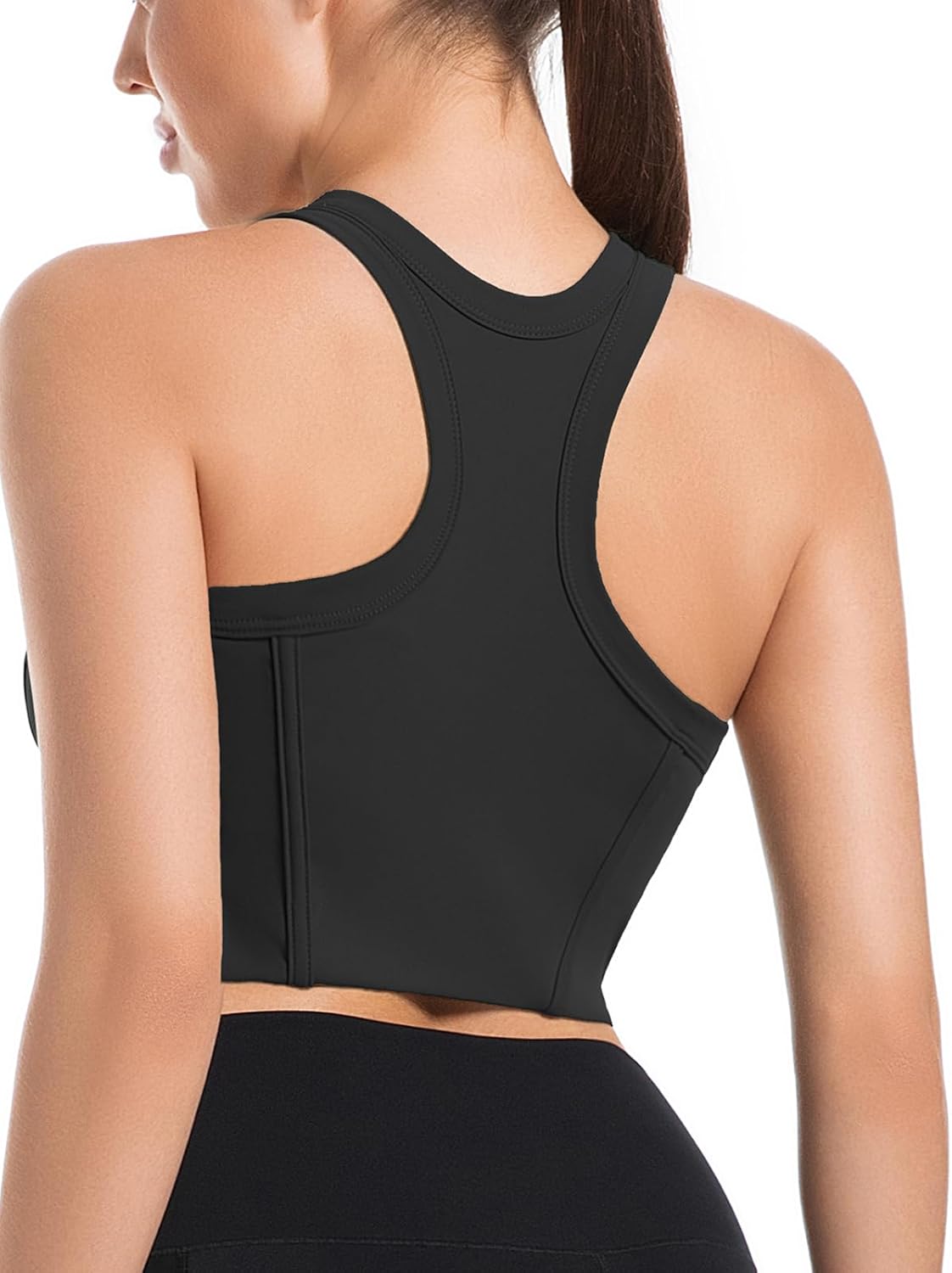 Women's Racerback Sports Bra Workout Crop Tank Top Padded Gym Yoga Ribbed High Support Running Fitness Jogging - Image 3