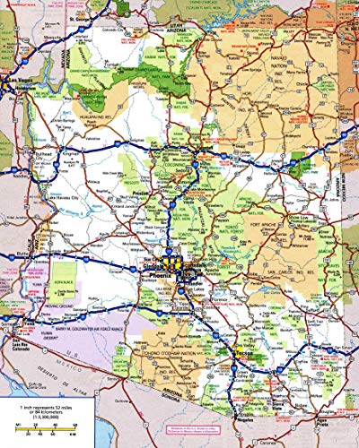 Home Comforts Large Detailed Roads and Highways map of Arizona State with All Cities and National Parks Vivid Imagery Laminated Poster Print 12 Inch by 18 Inch
