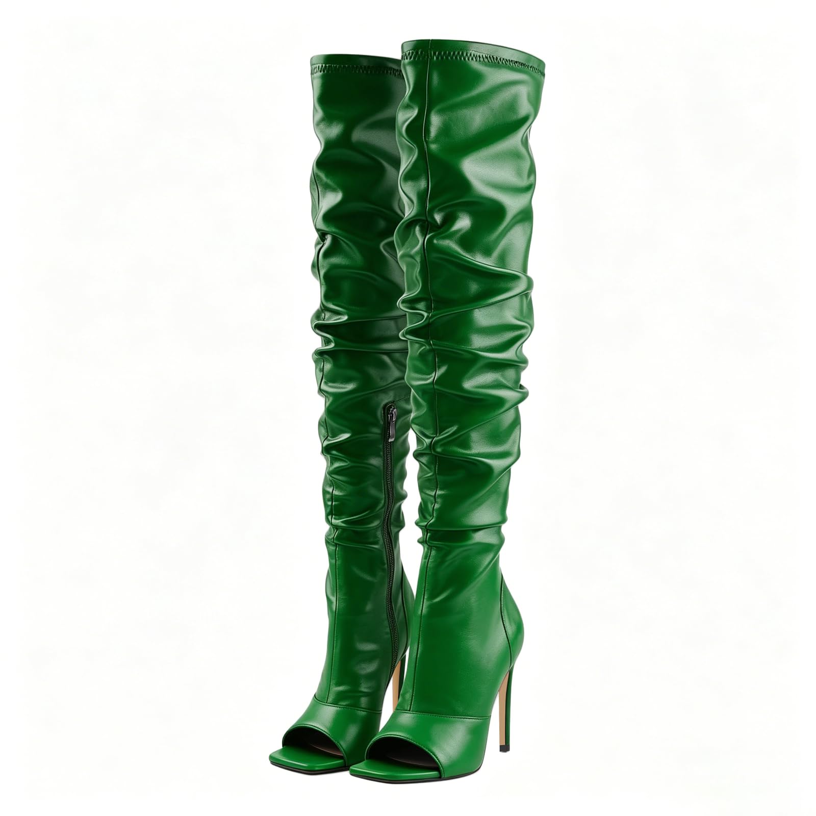 LISHAN Women's Stiletto Heel Zipper Knee/Thigh High Boots Peep/Close Toe Pull on Long Boots