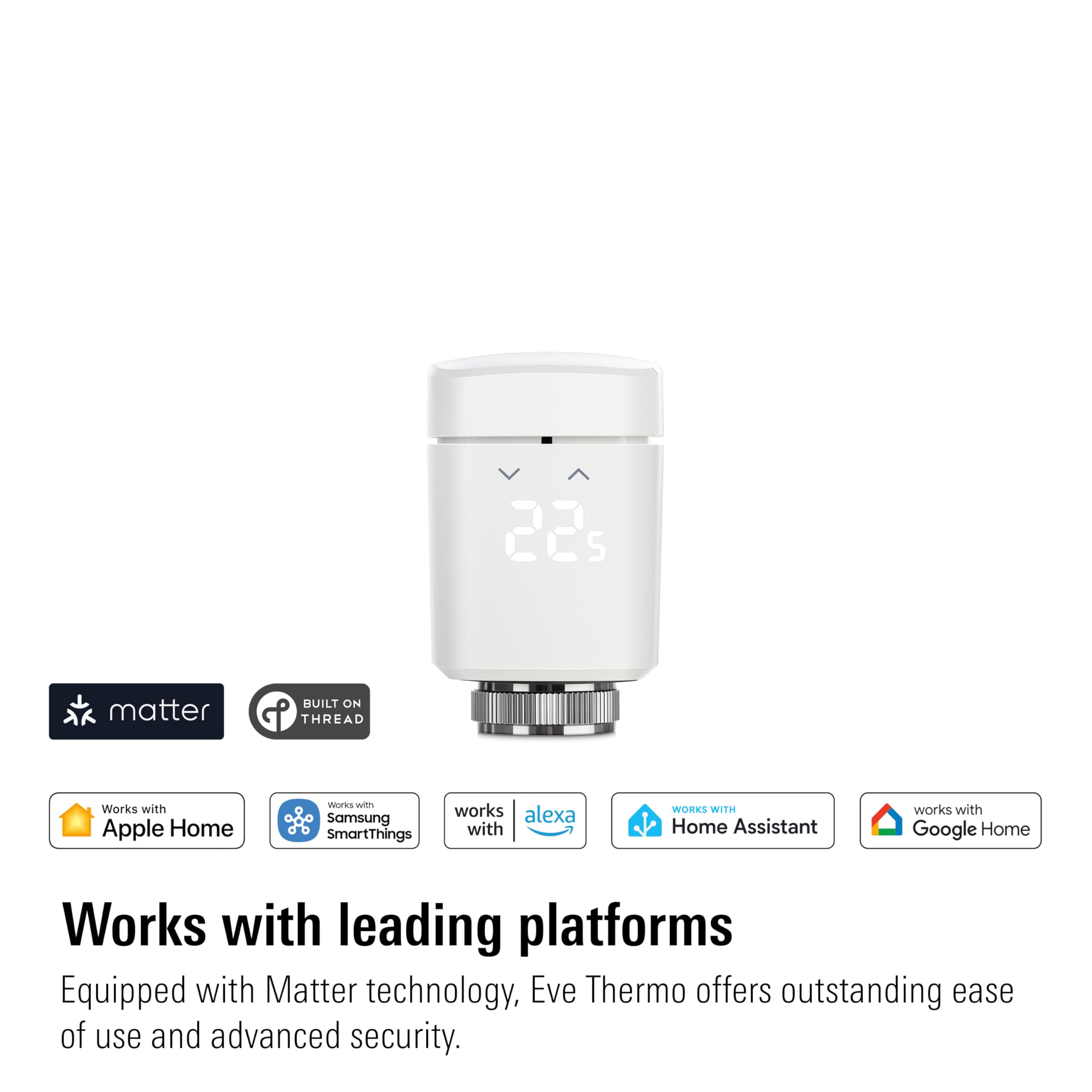 Eve Thermo (Matter, 4e gén) Lot de 4-vanne de radiateur à Thermostat Intelligent, contrôle Automatique de la température, Alexa, Apple Maison, GoogleHome, nécessite Un Thread Border Router