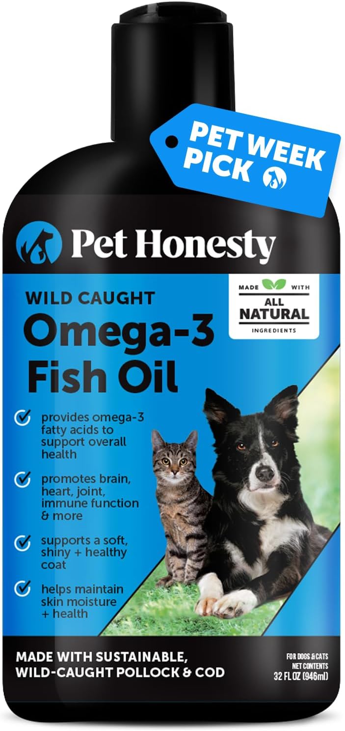 Pet Honesty Omega-3 Fish Oil for Dogs - Liquid Food Skin & Coat Health Supplement - EPA + DHA Fatty Acids, May Reduce Shedding & Itching- Supports Immunity, Hip Joint, Brain & Heart Health - (32oz)