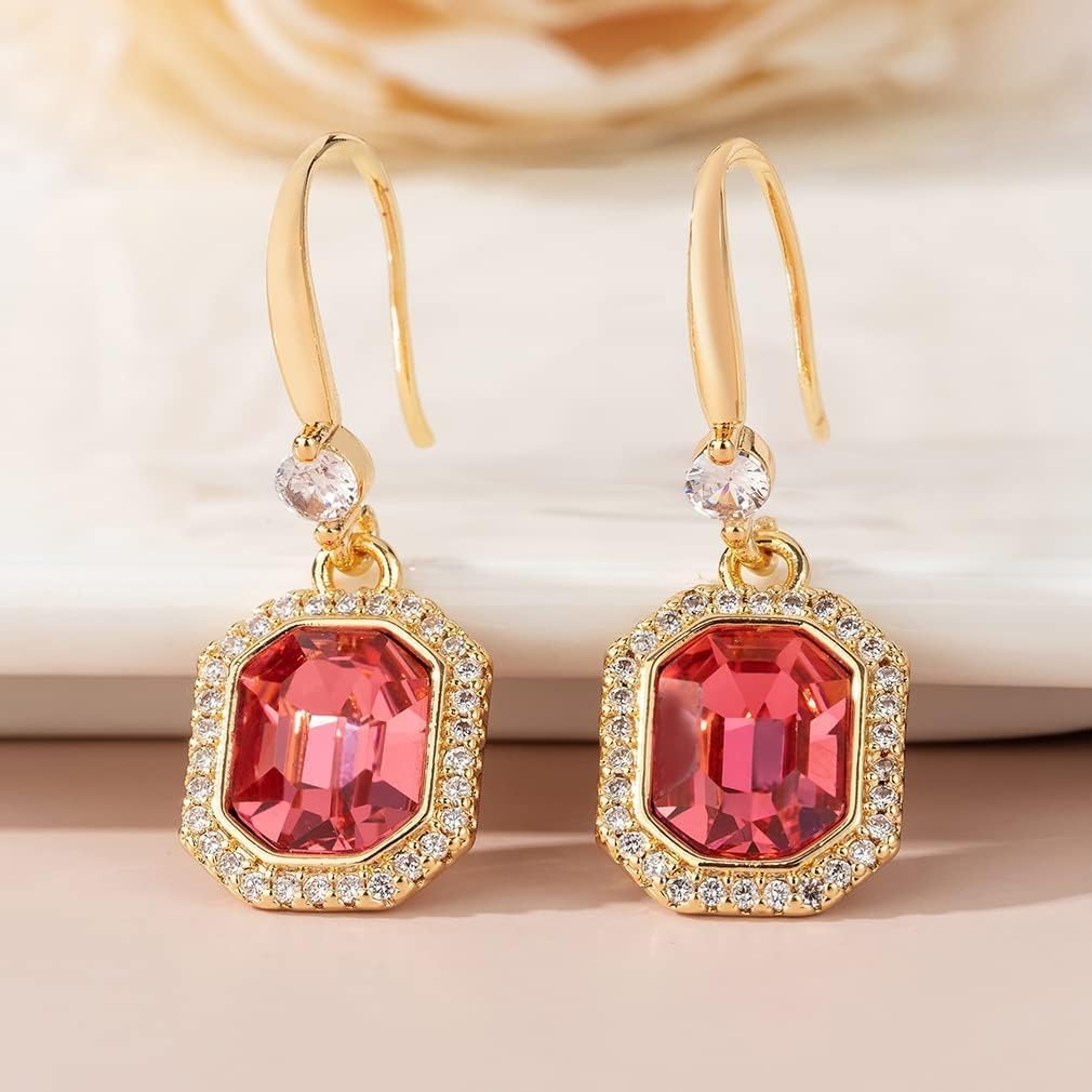 EVEVIC Austrian Crystal Halo Octagon Drop Dangle Earrings for Women 14K Rose Gold Plated Jewelry Gifts for Women - Image 7