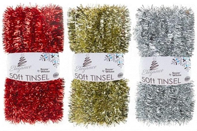 3Pcs Christmas Tinsel Multiple Variation 2M/15M | Shiny Mix Metallic Tinsel Garland for Xmas Tree & Home Décor | Sparkling Christmas Decorations for Indoor &Outdoor Holiday & New Year Celebrations.