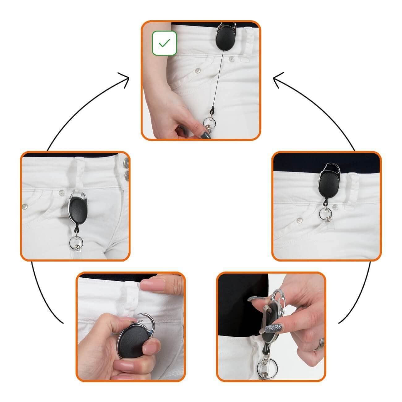 Karteo Ausweishülle mit Ausweishalter ausziehbar [10 Stück] schwarz mit Clip und Karabinerhaken Kartenhalter horizontal für zwei Karten transparent mit Schieber schwarz