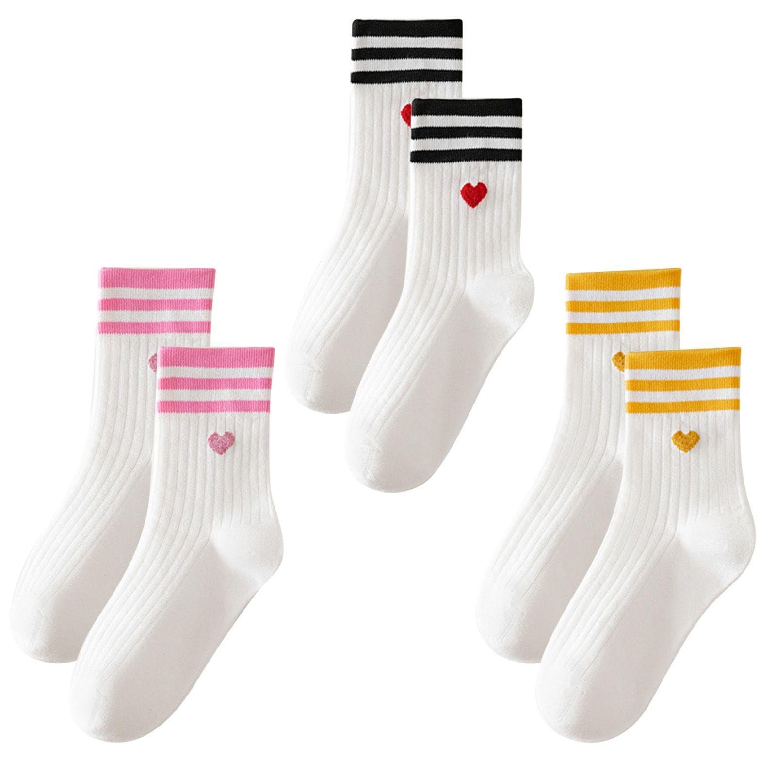 Nidhfg Unisex Black 3 Pairs Of Love-Patterned Mid-Tube Socks, Simple And Versatile Socks, Cute Cotton Socks, And Women's Clothing Accessories.