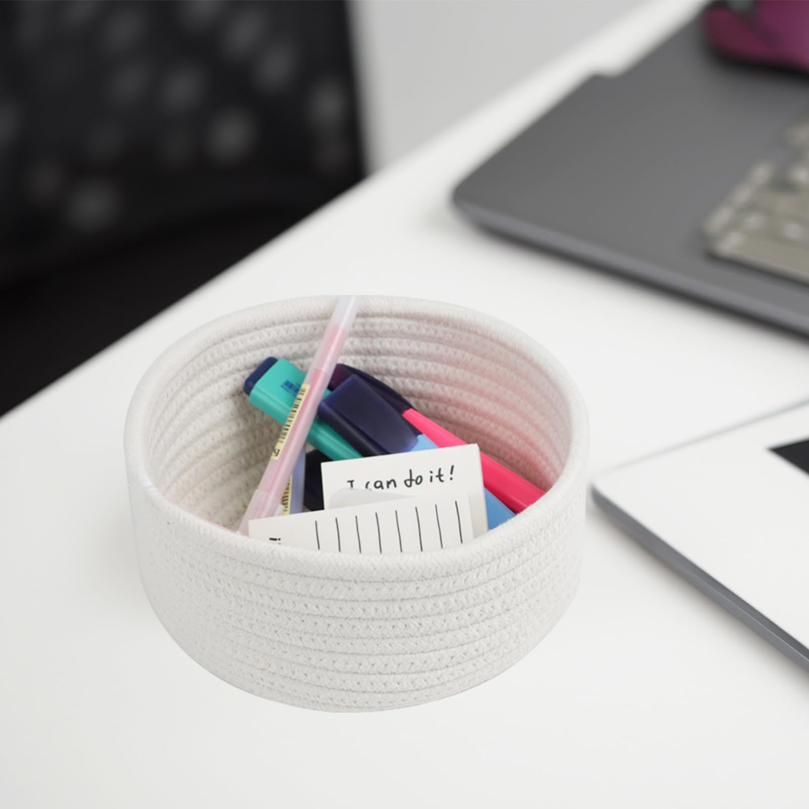 Small Basket, Set of 3 Small Woven Baskets, Cotton Rope Baskets for Organizing, Cute Mini Tiny Baskets for Nursery, Decorative Boho Round Storage Basket Bathroom Organization Bin