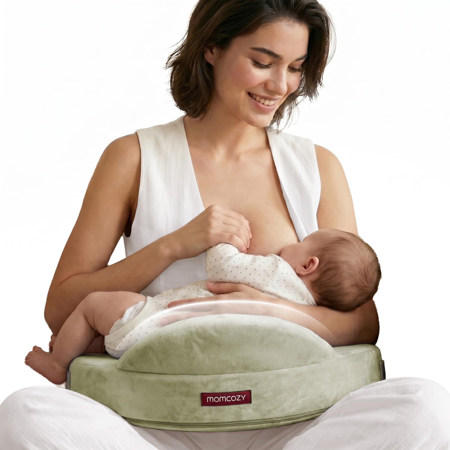 Momcozy Stillkissen mit Sicherheitsstütze – Fester und federnder Memory-Schaum – Stabile, ergonomische Unterstützung und Komfort – Breiteres Stillkissen, Verstellbarer, Abnehmbarer Bezug，Wolken