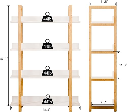 Miniatura 8 de RELAHOGAR Estantería de madera maciza de 4 niveles, estantes de almacenamiento para oficina, sala de estar, dormitorio, 47.2 pulgadas de alto