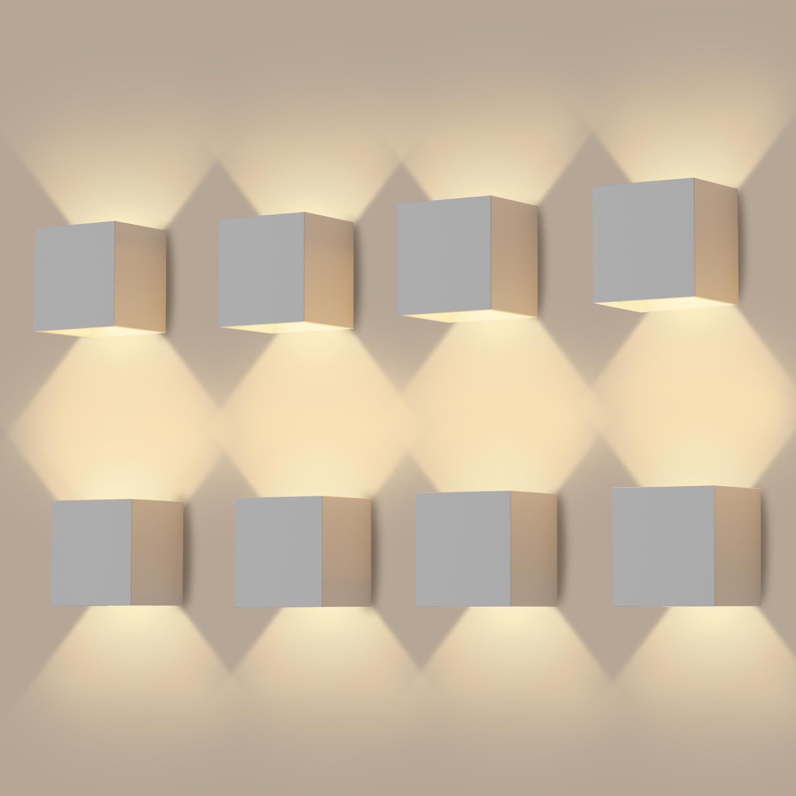 8 Stück 12W LED Wandlampe Innen, Weiße Wandleuchte Aussen, 3000K Warmweiß Up Und Down Abstrahlwinkel Einstellbar, IP65 Wasserdicht Außenlampe Geeignet für Treppenbeleuchtung Wandbeleuchtung