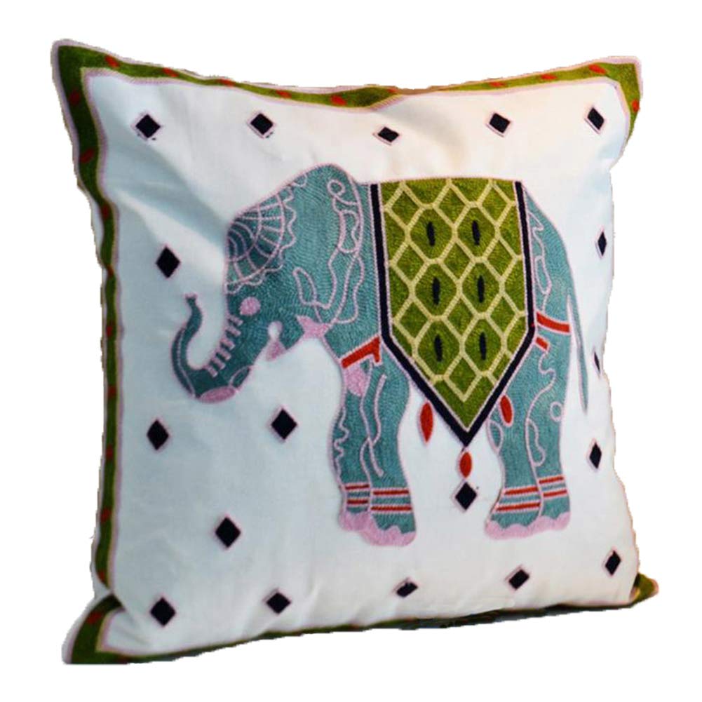 ZUODU Hand Made National Embroidery Bohemian Housewarming Car Home Decoration Cushion Cover/Throw Pillow Cover (Elephant-blue)