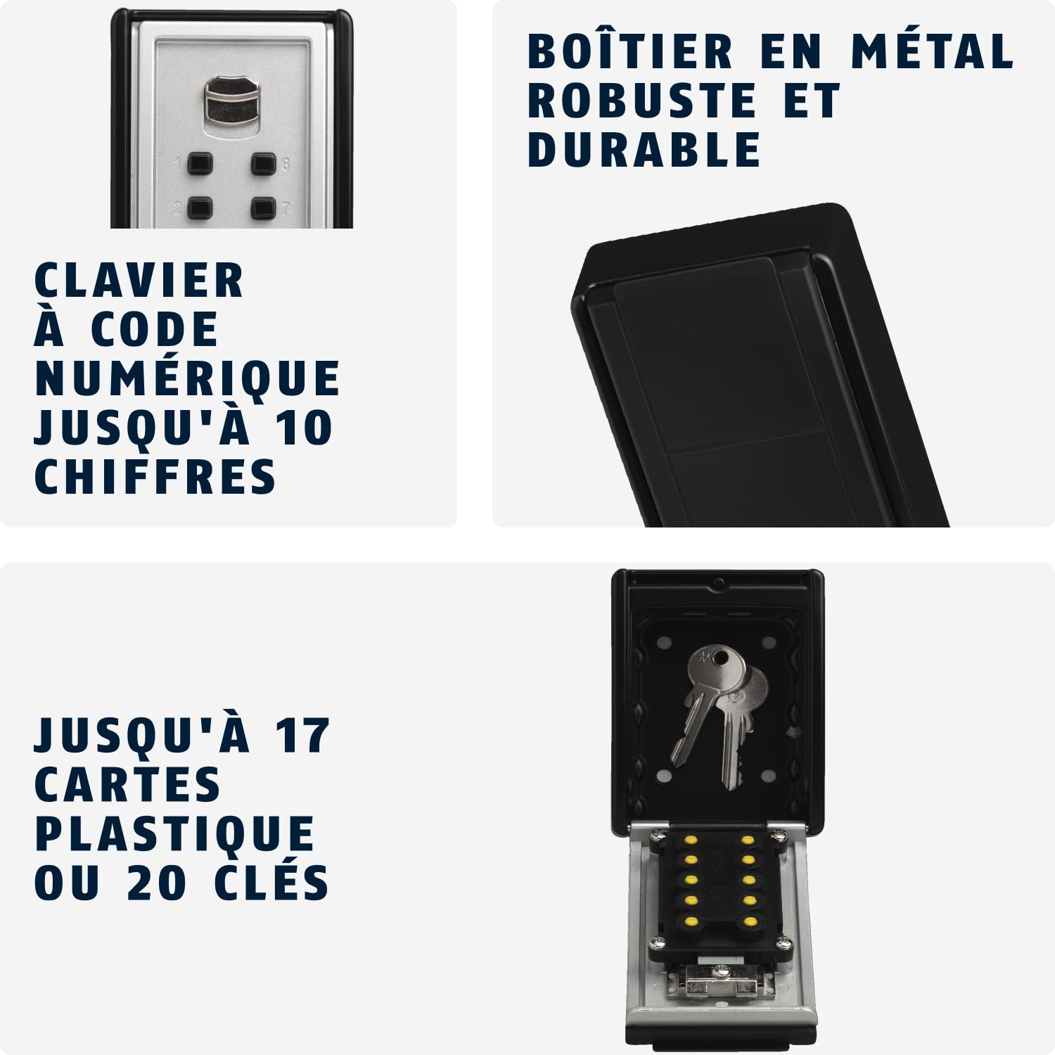 ABUS KeyGarage 767 - Boîte à clés avec arceau pour montage mural - avec code de touche - pour clés ou petits objets de valeur - noir-argenté