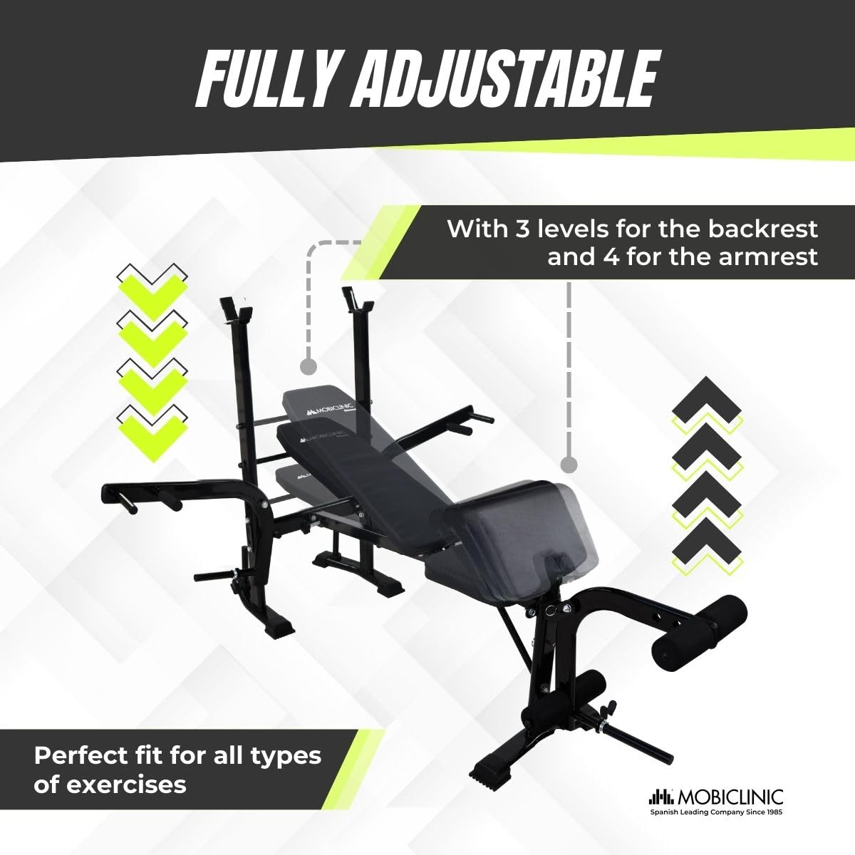 Mobiclinic® Fitness Gym Bench Multi-Function Pressfit, Adjustable, Foldable, Steel, Supports Up to 250 kg, Bar Support, Ideal for Strength Exercises at Home - Image 5