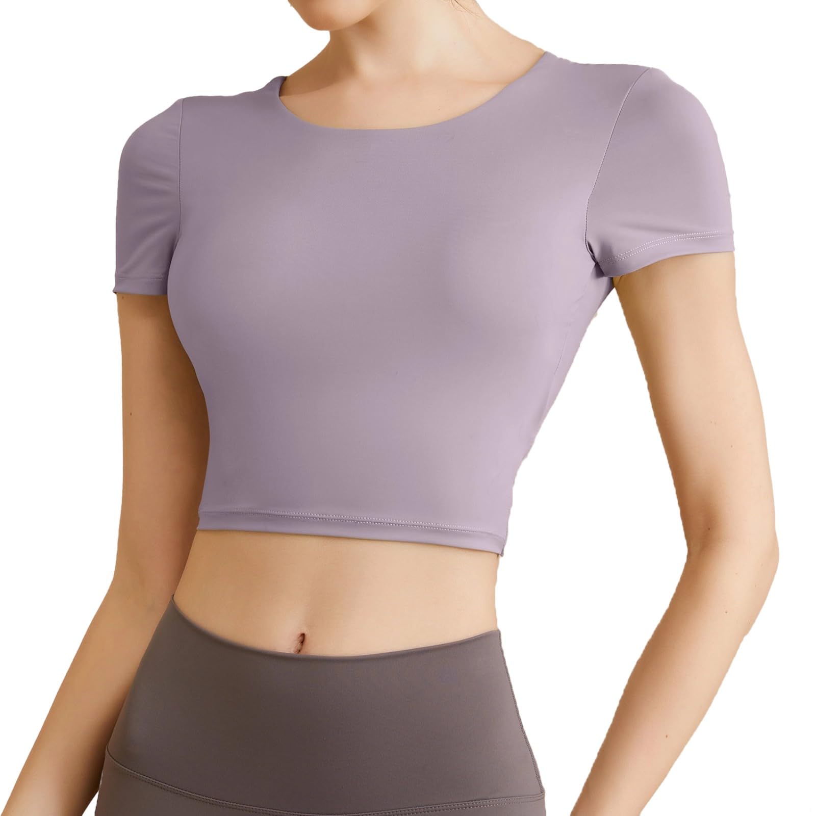 Haut de yoga à dos ouvert avec soutien-gorge intégré, haut d'entraînement à manches courtes tendance pour femme, mélange de nylon et d'élasthanne, idéal pour les entraînements de haute intensité