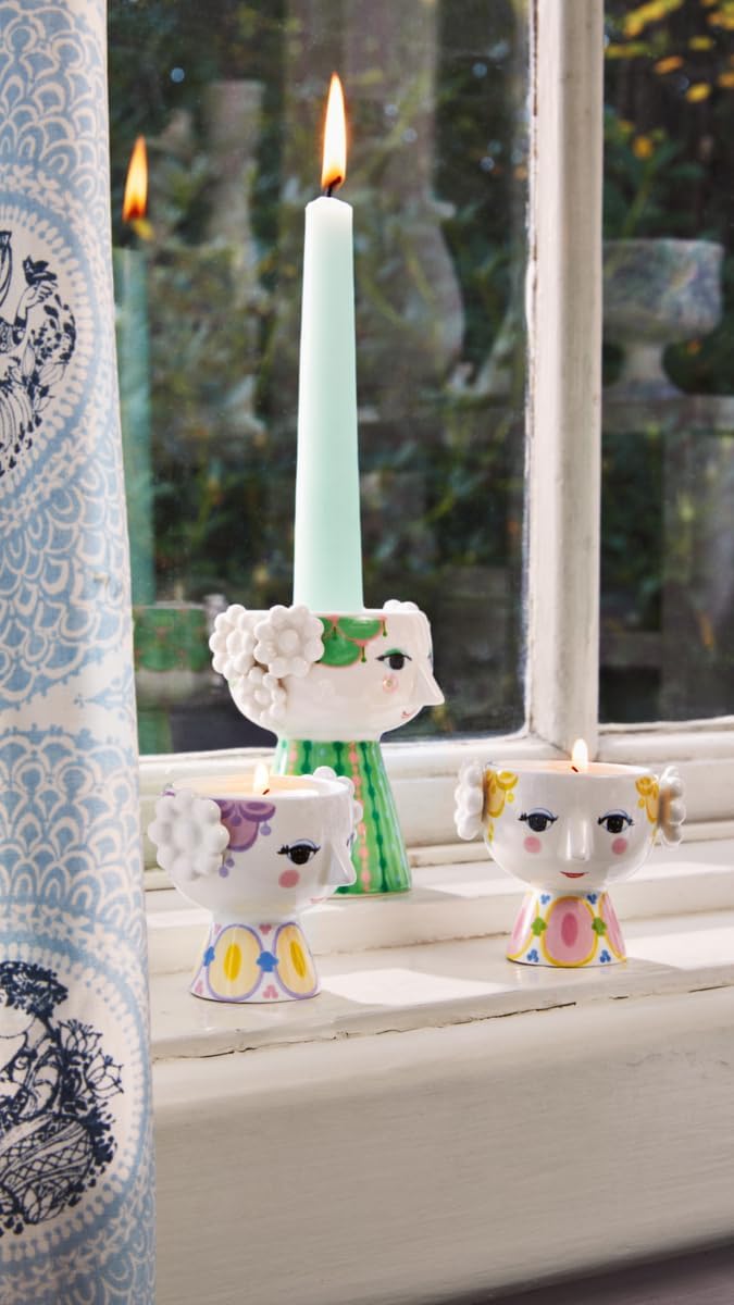Bjørn Wiinblad Eva Tealight Holders | Glazed Ceramic | Set of 2 | Yellow and Lavender