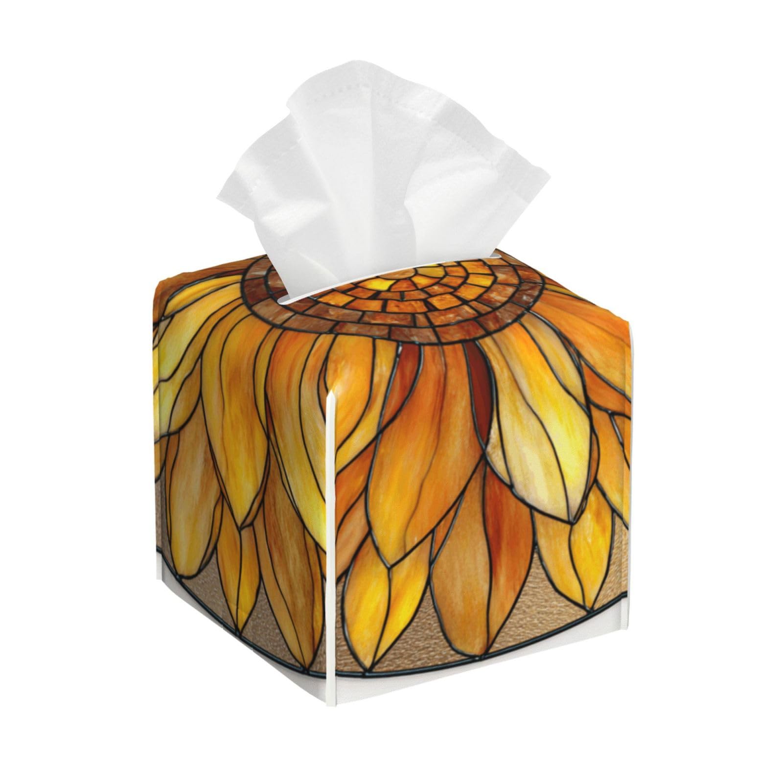 Stained Glass Suncatcher A Large Sunflower Tissue Box Cover Square Pu Leather Waterproof Tissue Box Holder for Car Bathroom Bedroom Office Tabletop Decor
