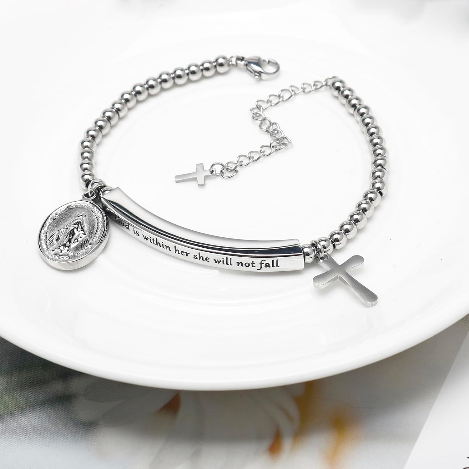 DS Inspirational Bracelet for Women Christian Engraved Bibler Verse Cross Butterfly Daisies Charm Bracelet, Exquisite Stainless Steel Jewelry Daughter Best Friend Bestie - Image 3