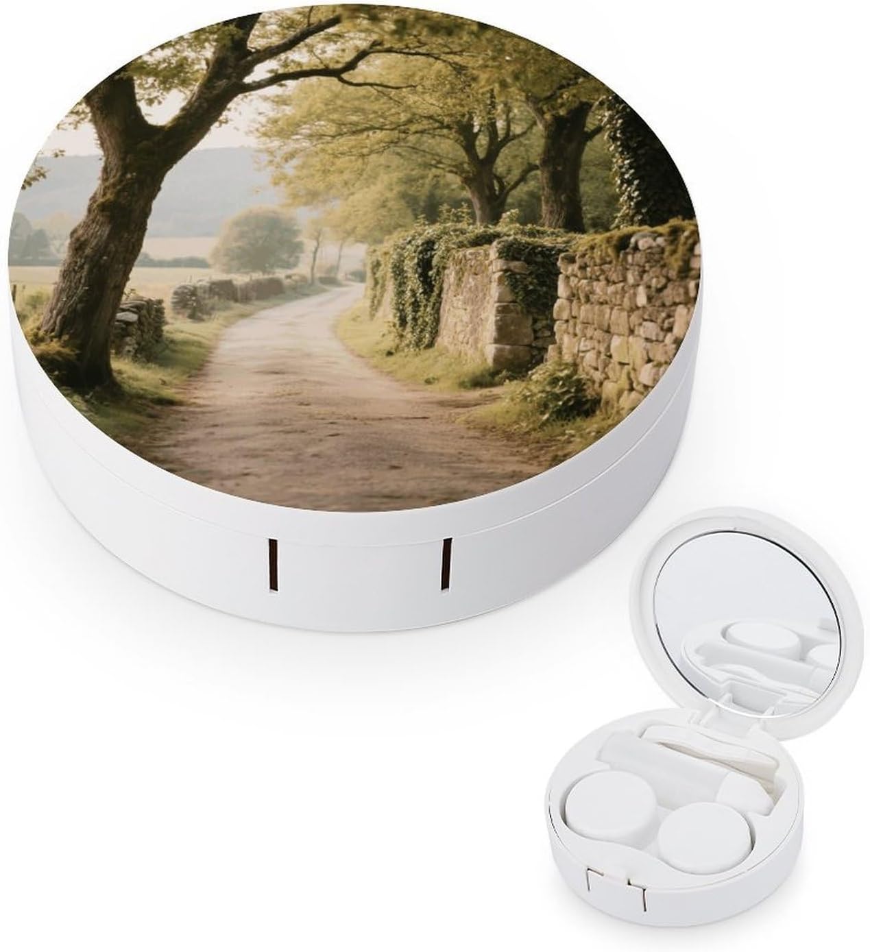 Vintage French Country Contact Lens Case with Cleaner Washer Cute Contact Lens Soak Storage Holder Container with Mirror Mini Portable Contact Lens Box Set for Travel Outdoor Use