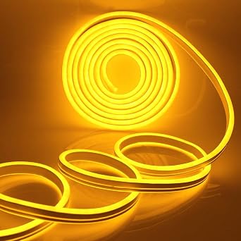 LED Neon Light, Dimmable AC 110-120V Flexible LED Neon Strip Lights, 120 LEDs/M, 66ft/20m Waterproof 2835 SMD LED Rope Light + Remote Controller for Party DecorationYellow