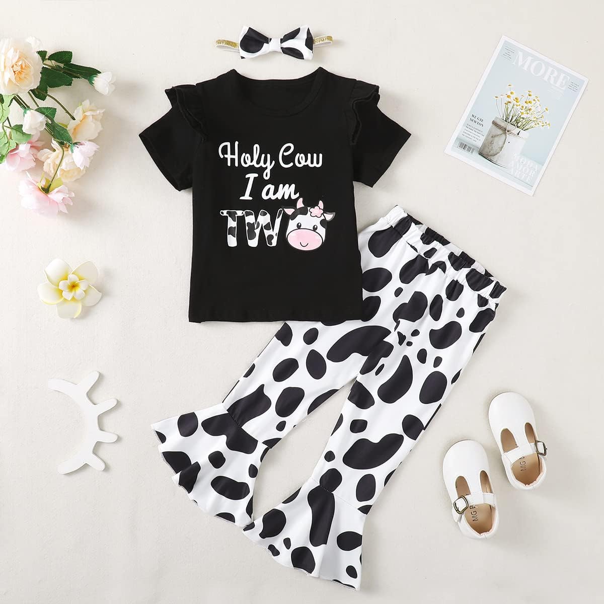 Baby Girl Two Years Old Birthday Outfit Toddler 2nd Birthday Clothes Girl Holy Cow I'm Two Outfit Set - Image 2