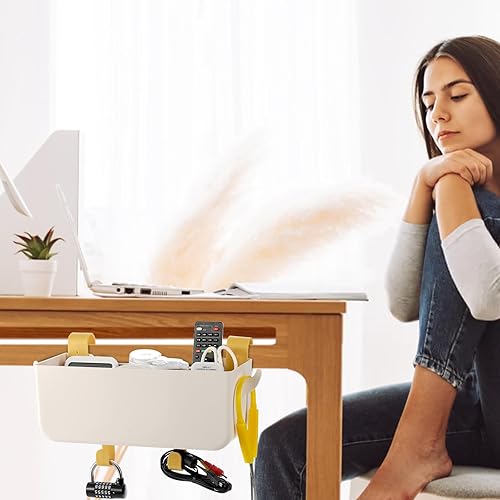 Miniatura 6 de yarlung Paquete de 2 organizadores de mesita de noche colgantes, estante de litera, cesta de almacenamiento de plástico con ganchos para dormitorio,