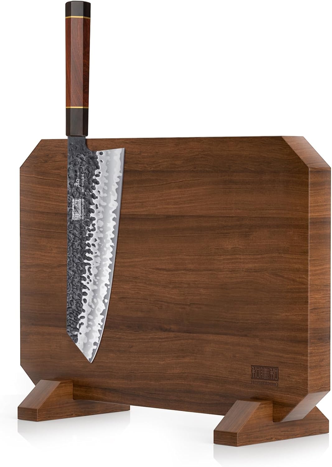 HOSHANHO 9 Inch Kiritsuke Chef Knife, Japanese Hand Forged 7 Layers VG-10 Steel Kitchen Knife & Magnetic Knife Block, Thickened Acacia Wood Kitchen Knife Holder Stand with Strong Magnets