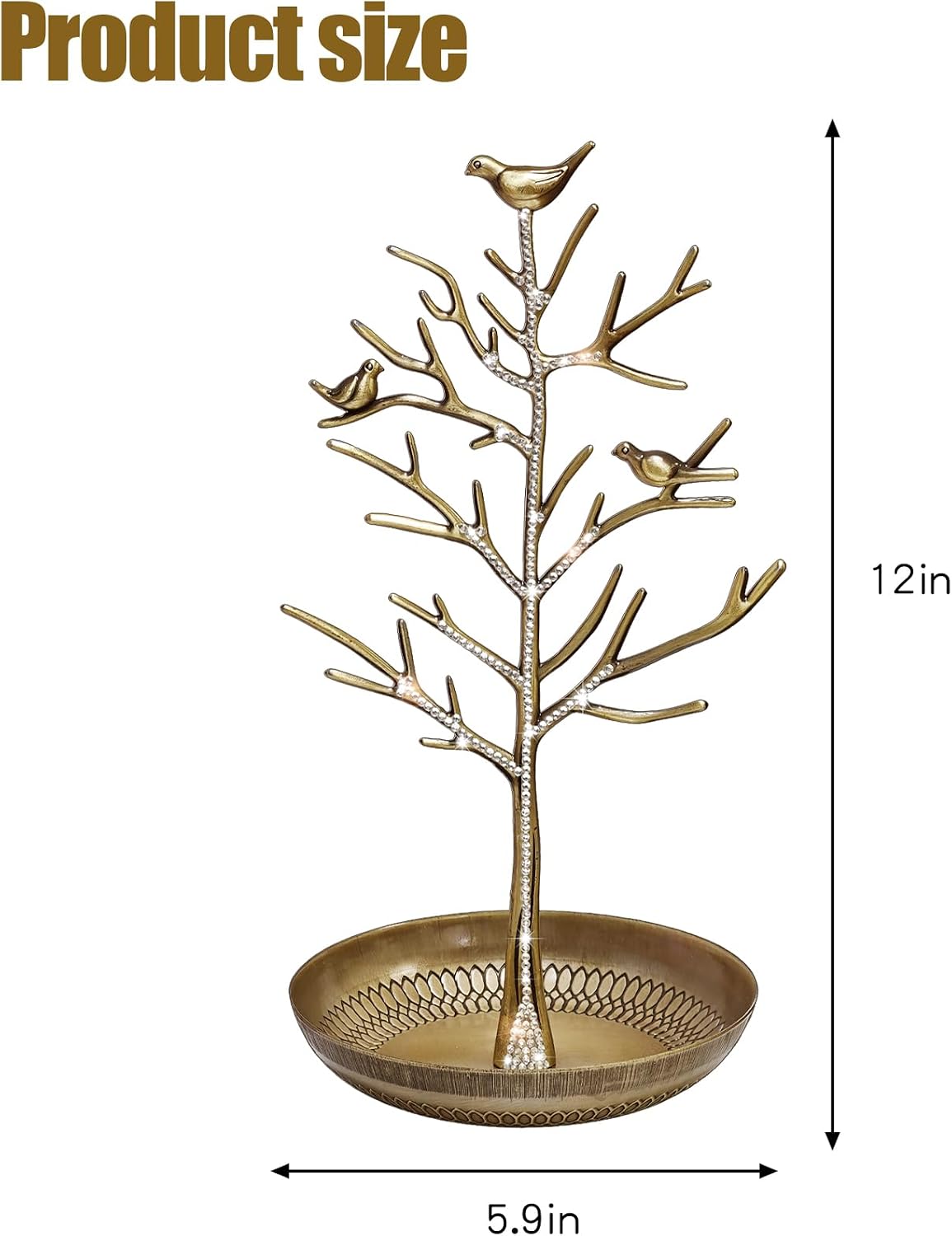 Bling Branch Jewelry Rack,Retro color,Glitter Tree Tower Rack Hanging Organizer for Ring Earrings Necklace Bracelet for living rooms, bathrooms,offices