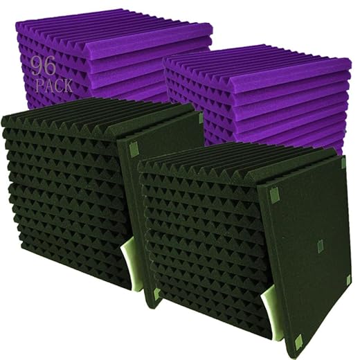 96 Pack Black/purple 12"X 12"X1" Acoustic Panels Studio Soundproofing Foam Wedge Tiles,