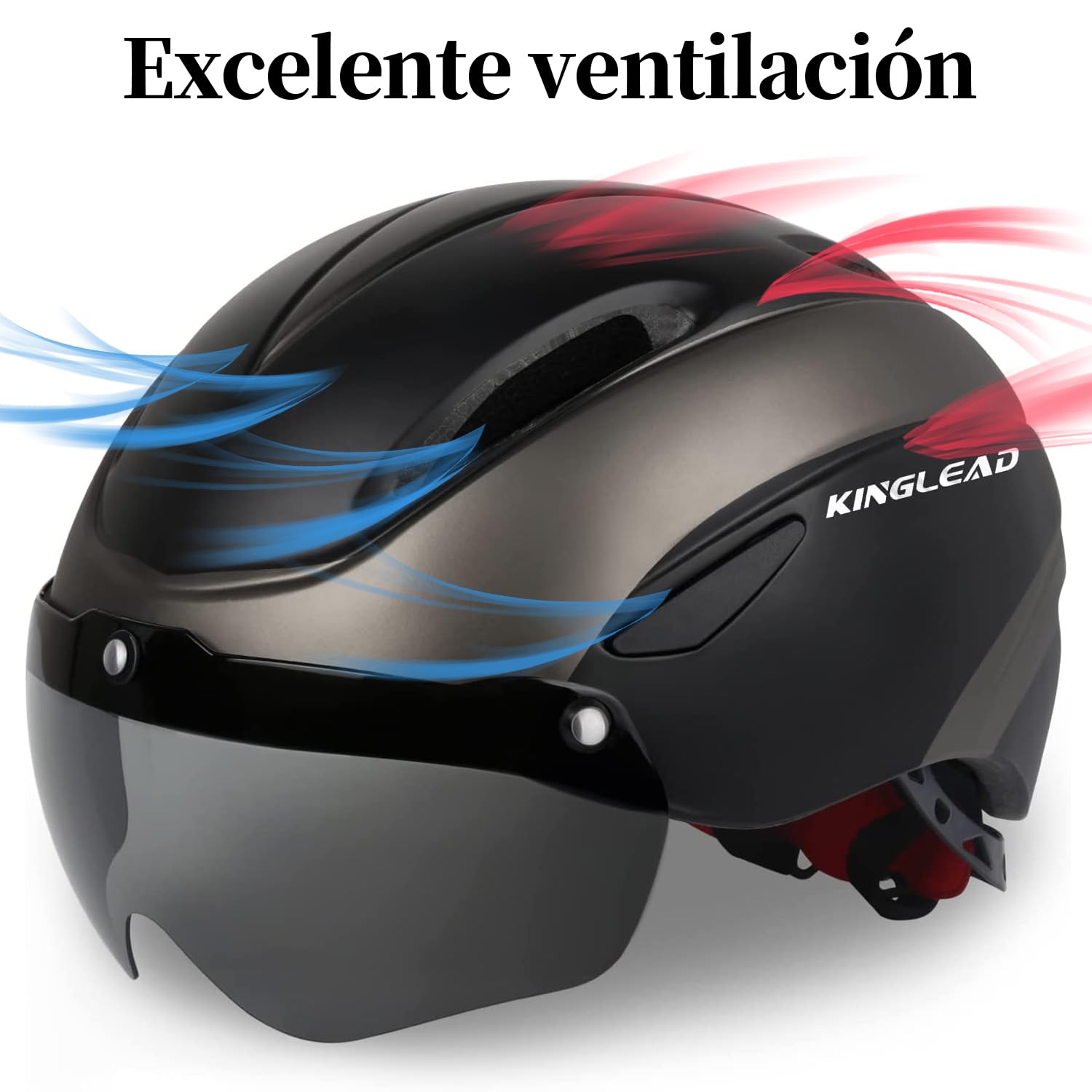 KINGLEAD Casco Bici Hombre Mujer, Casco MTB con Visera Magnética Extraíble, Bicicleta Ultraligero Transpirable Ajustable para Adultos