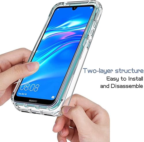 Miniatura 4 de Funda compatible con Y7 2019/Y7 Prime 2019, Dub-LX1 con protector de pantalla de vidrio templado, cuerpo completo, a prueba de golpes, transparente,