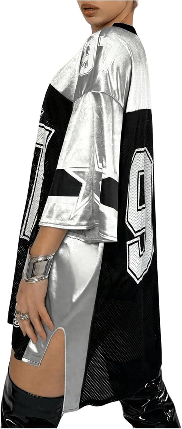 Verdusa Women's Oversized Jersey Sheer Mesh Mini Dress Half Sleeve V Neck T Shirt Dress - Image 3