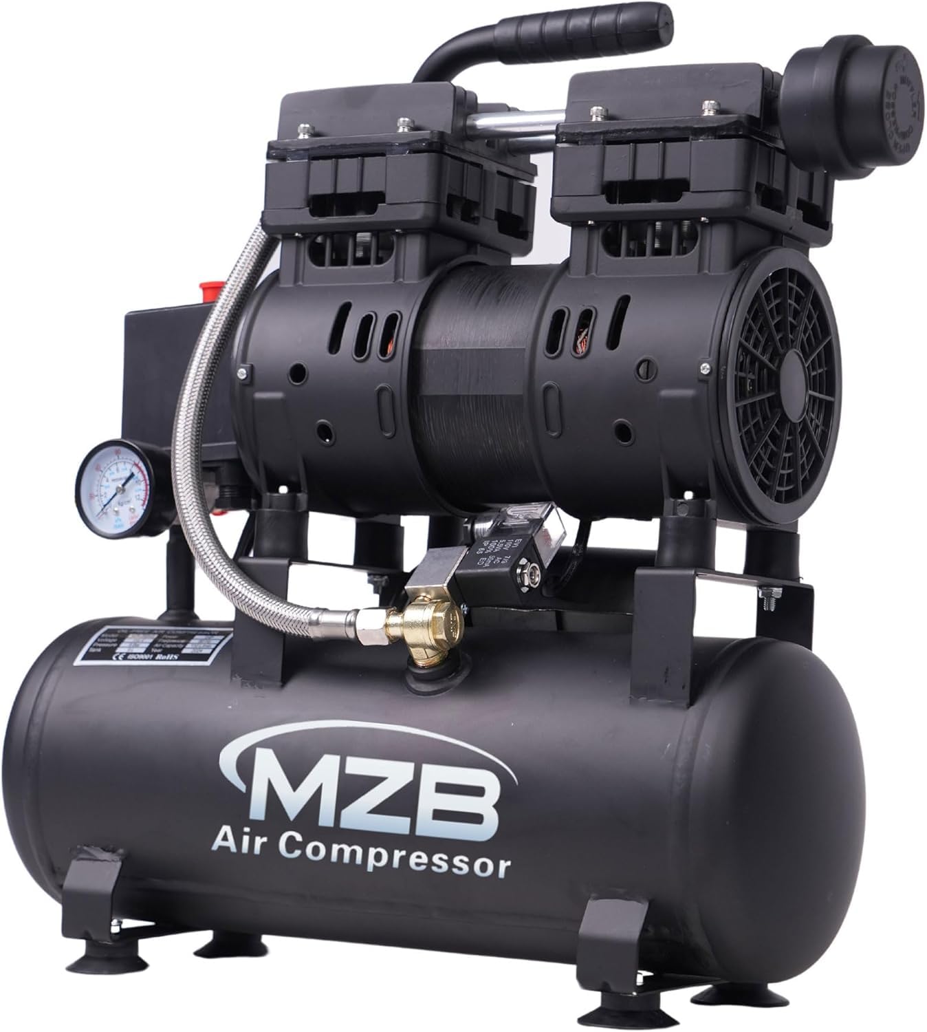 MZB 2.4 Gallon Ultra Quiet Air Compressor 110V/60Hz 1.0HP 5.65CFM, MAX 115PSI Steel Tanks Oil-Free 68dB Noise Level Air Compressor for Spray Painting,
