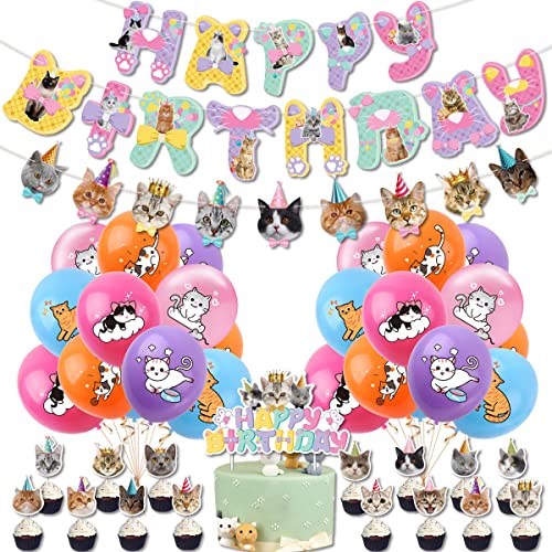 40 peças Pet Cats Birthday Party Decoration, Cat Flag Banner Cake Balloon Insert Set, Pet Cats Birthday Decoration Items