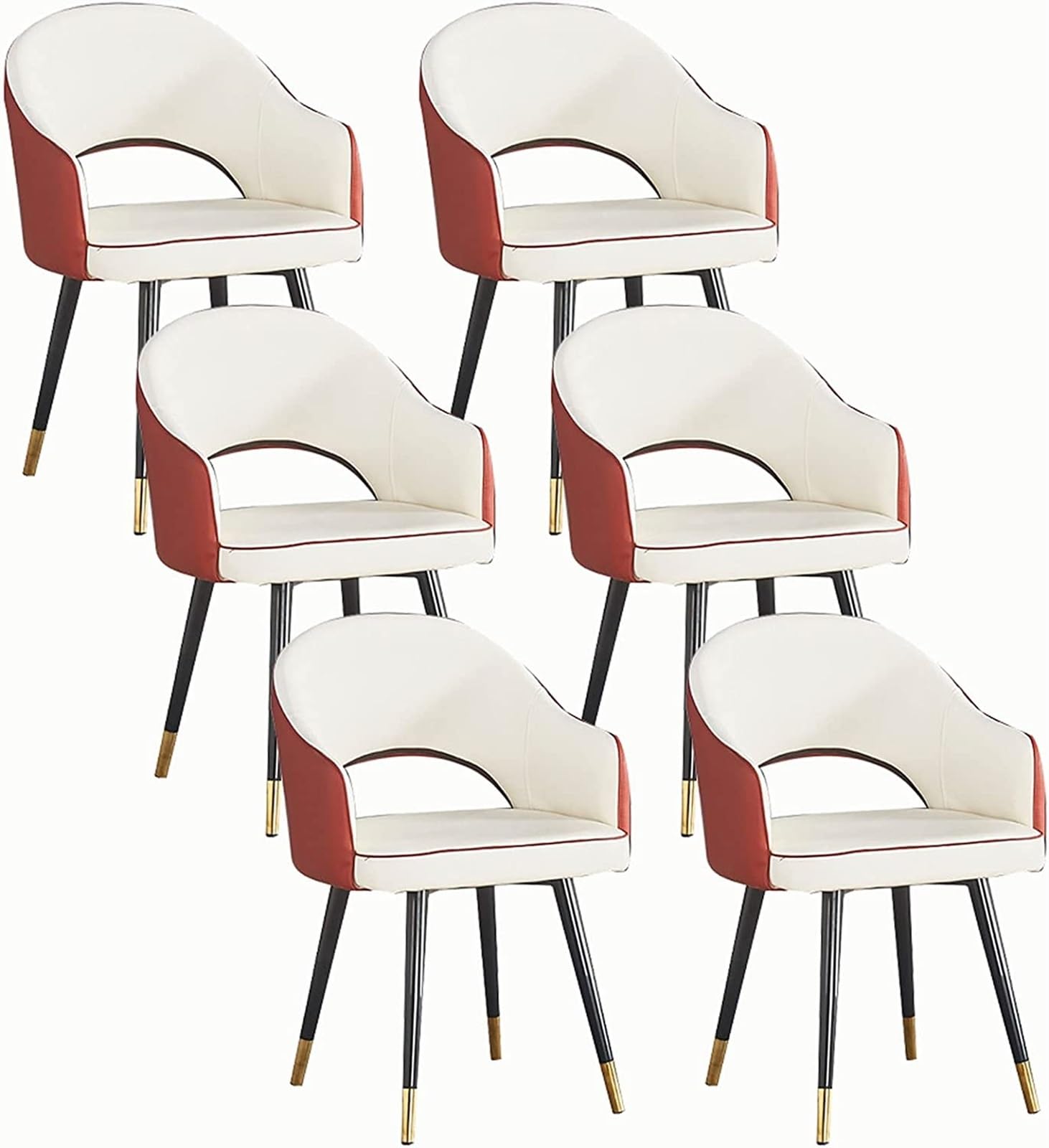 SJIALEN Office Lounge Chair Set of 6,Leisure Living Dining Room Accent Arm Water Proof Leather Side Chair with Carbon Steel Legs Dining Chairs Kitchen Chair ( Color : Brown+white , Size : 82*46*43cm )