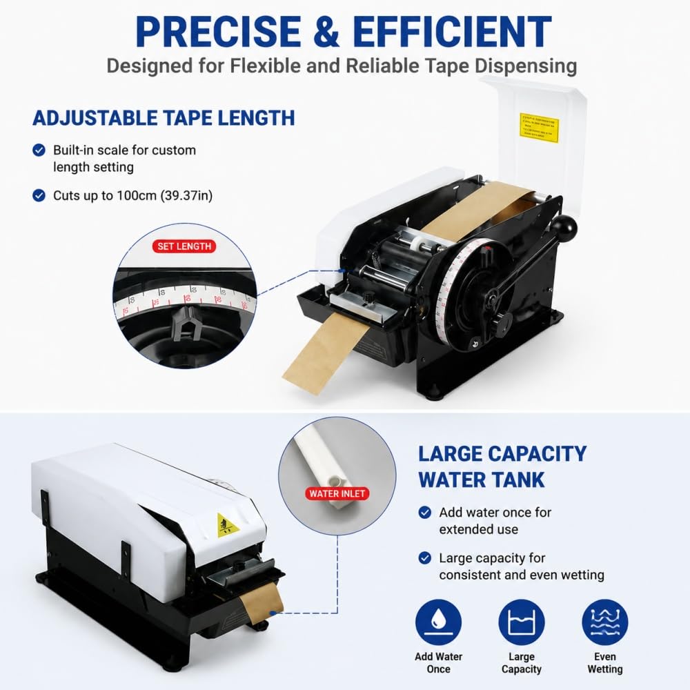 Dispenser Automatico di Nastro di Carta Kraft con Dispenser attivato dall'acqua con Righello per sigillare scatole Resistenti